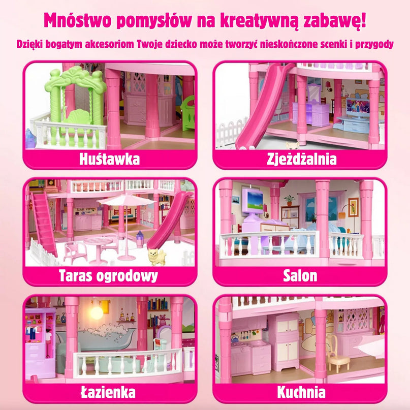 WOOPIE vilos lėlių namelis su aksesuarais ir šviečiančia lėle 296vnt