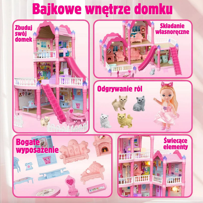 WOOPIE vilos lėlių namelis su aksesuarais ir šviečiančia lėle 296vnt