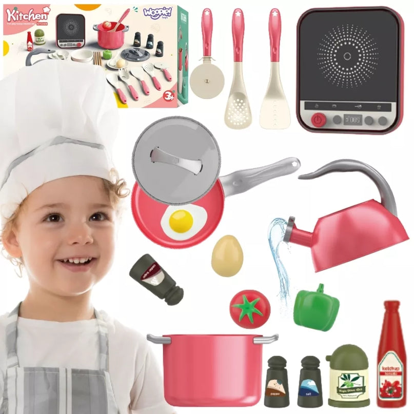 WOOPIE Small Cook Set Indukciniai puodai Keptuvė Rožinis virdulys 30el.
