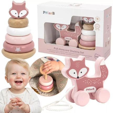 VIGA PolarB rinkinys „Lapė“ – medinė piramidė + traukiama lapė