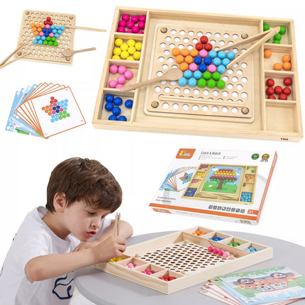VIGA medinis kamuoliukų gaudymo ir derinimo žaidimas – Montessori dėlionė