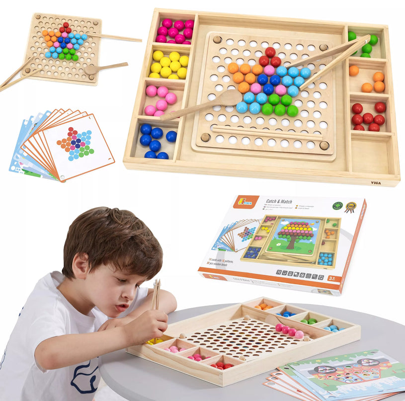 VIGA medinis kamuoliukų gaudymo ir derinimo žaidimas – Montessori dėlionė