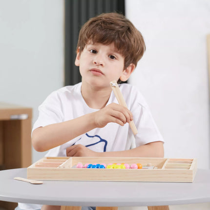 VIGA medinis kamuoliukų gaudymo ir derinimo žaidimas – Montessori dėlionė