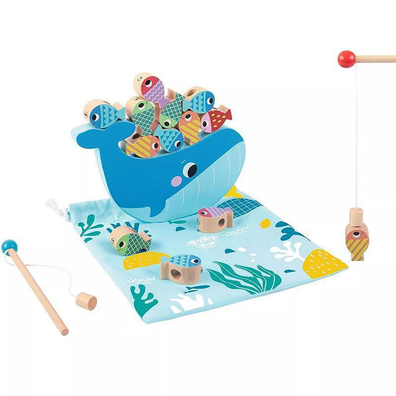 TOOKY TOY medinis banginių ir žuvų žaidimas, daugiafunkcis, 4in1