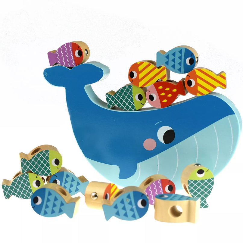 TOOKY TOY medinis banginių ir žuvų žaidimas, daugiafunkcis, 4in1