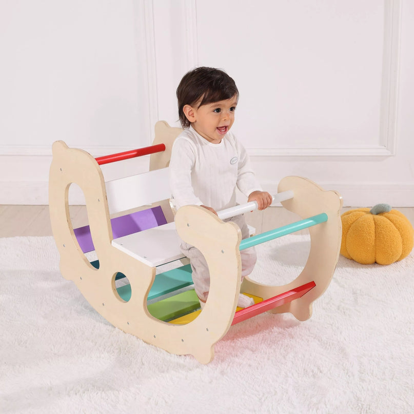 WOOPIE GREEN medinis vaivorykštės supamasis tiltas 2in1 Montessori