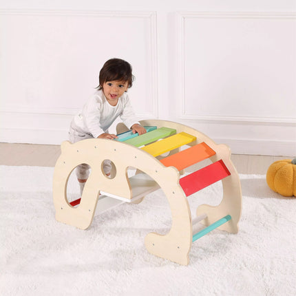 WOOPIE GREEN medinis vaivorykštės supamasis tiltas 2in1 Montessori
