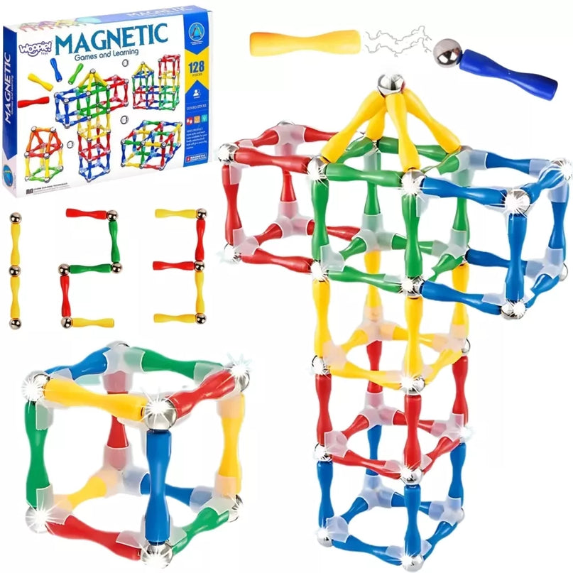 WOOPIE magnetiniai konstruktoriaus kaladėlės 3D 128 vnt. XXL