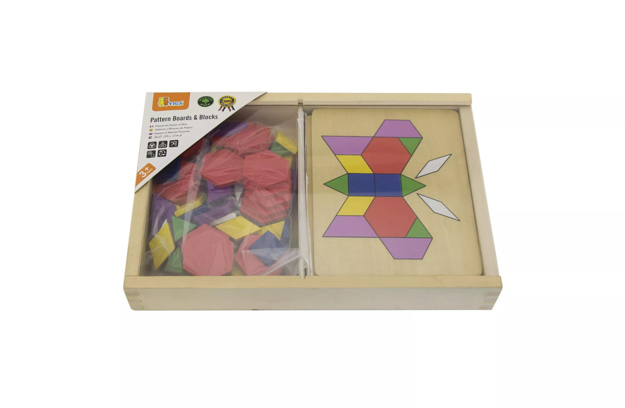 Medinės geometrinės mozaikos „Dienes“ kaladėlės – Montessori loginis galvosūkis