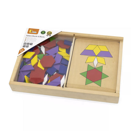 Medinės geometrinės mozaikos „Dienes“ kaladėlės – Montessori loginis galvosūkis