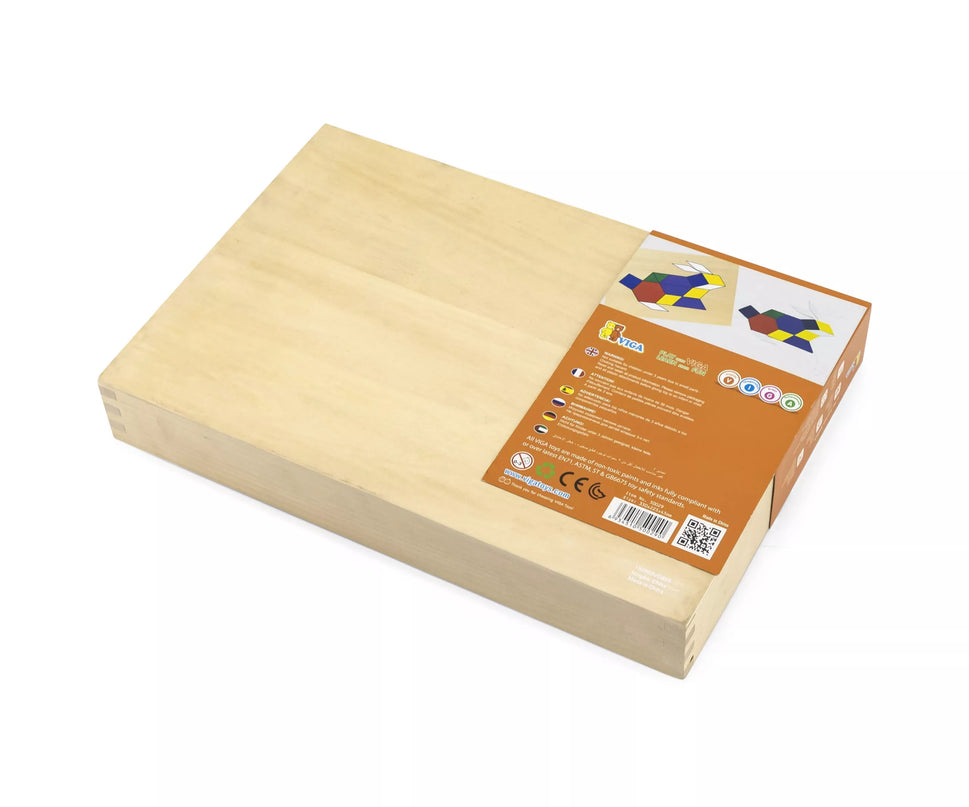 Medinės geometrinės mozaikos „Dienes“ kaladėlės – Montessori loginis galvosūkis