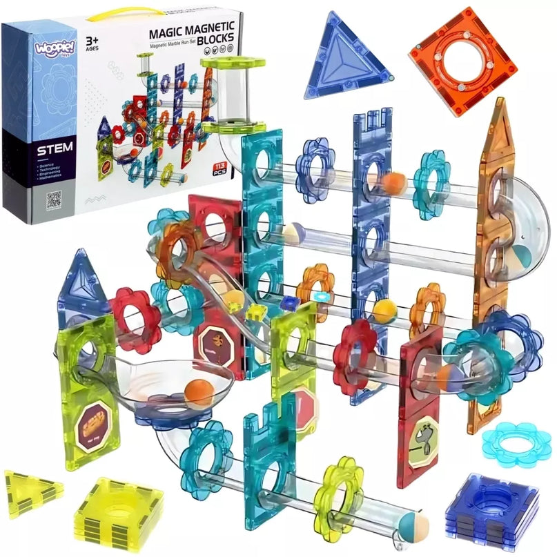 WOOPIE magnetiniai statybiniai blokai 3D mokomasis rinkinys Kulodrom rutulinis takelis 113 vnt.