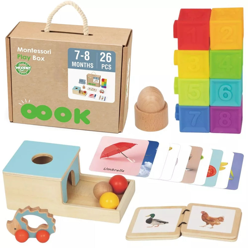 WOOPIE ŽALIA dėžutė XXL Montessori edukacinė 6 viename sensorinė dėžutė 7–8 mėn.