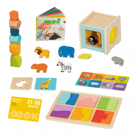 WOOPIE GREEN Box XXL – Montessori edukacinė 7-in-1 sensorinė dėžė, skirta 31–36 mėnesių vaikams.