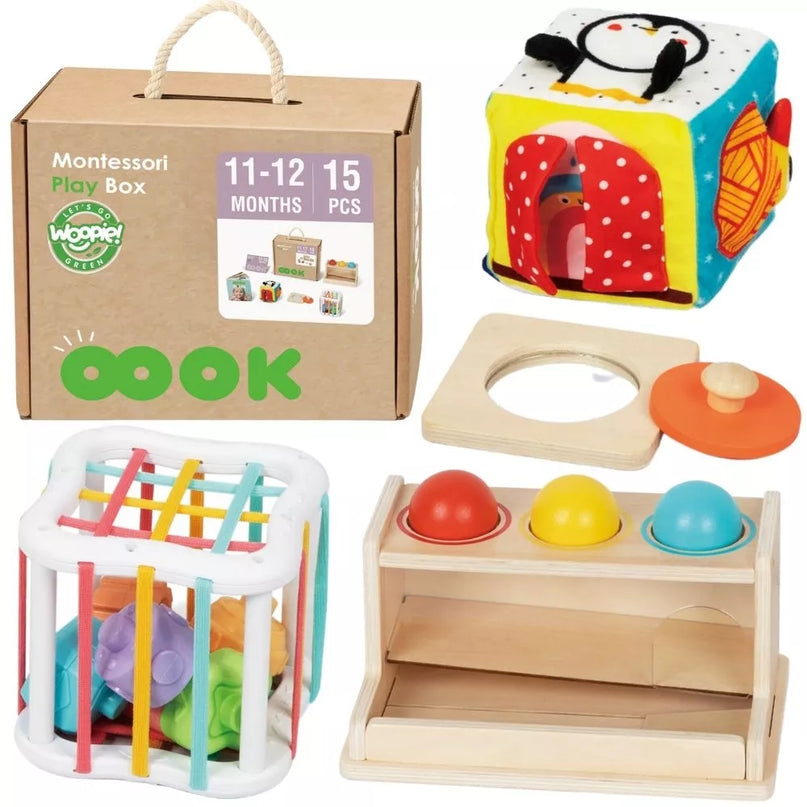 WOOPIE GREEN 5‑in‑1 Montessori edukacinis rinkinys 11-12 mėnesių