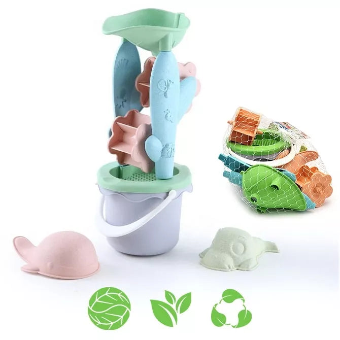 Woopie GREEN ekologiškas smėlio rinkinys su kibirėliu ir malūnėliu (4 dalys)