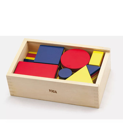 Viga Toys Montessori medinės Dieneso kaladėlės – geometrinės figūros