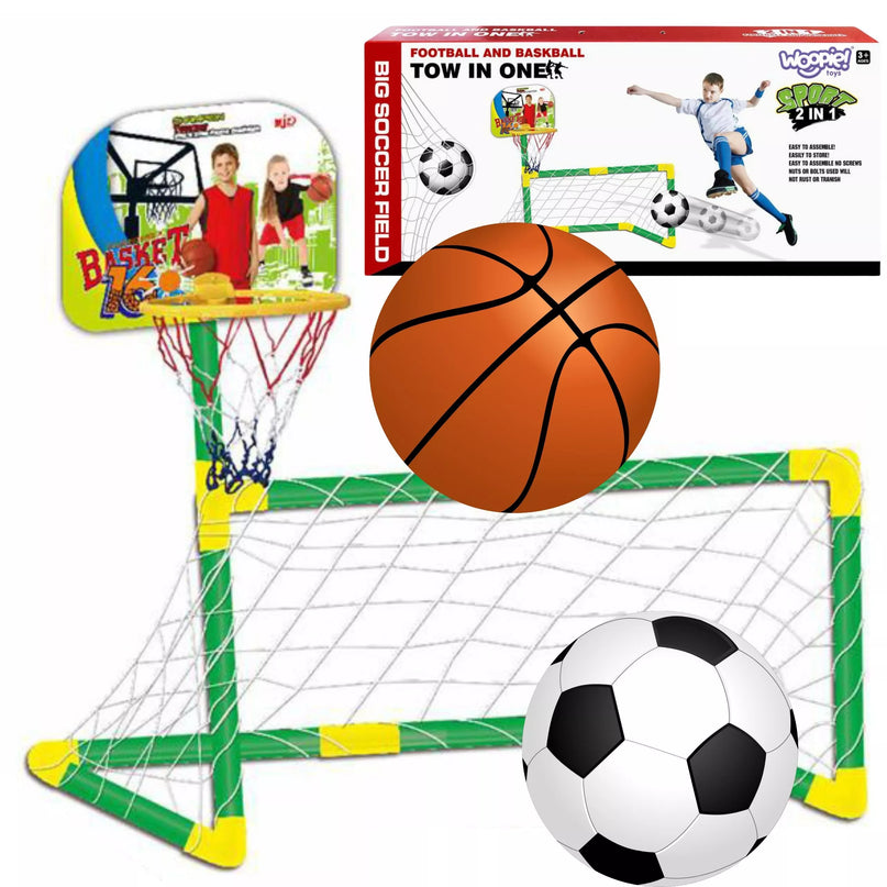 2in1 rinkinys krepšinio futbolo įvartis + kamuoliai