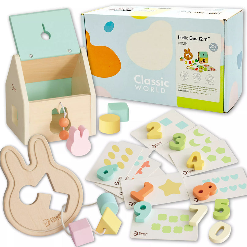 CLASSIC WORLD Pastelinė kūdikių rinkinio dėžutė Pirmieji mokymosi žaislai nuo 12 iki 18 mėnesių