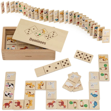 VIGA medinė domino 2 in 1 – gyvūnai ir skaičiai