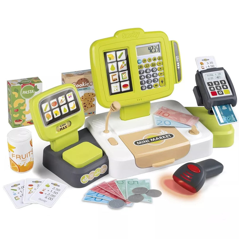 SMOBY elektroninės parduotuvės fondas su skaitytuvu ir masteliu