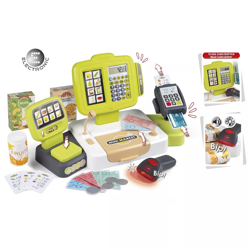 SMOBY elektroninės parduotuvės fondas su skaitytuvu ir masteliu