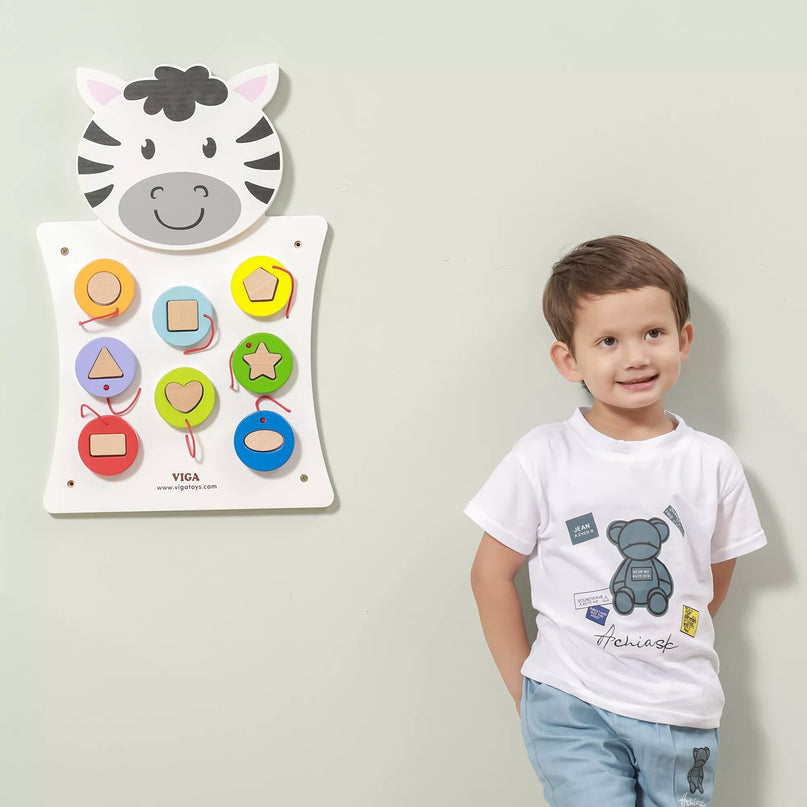 VIGA medinė zebro manipuliacinė lenta FSC Montessori sertifikatas