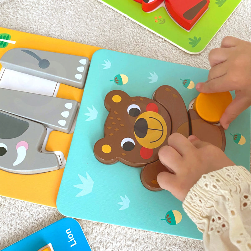 WOOPIE GREEN medinės dėlionės kaladėlės „Gyvūnai“ Montessori