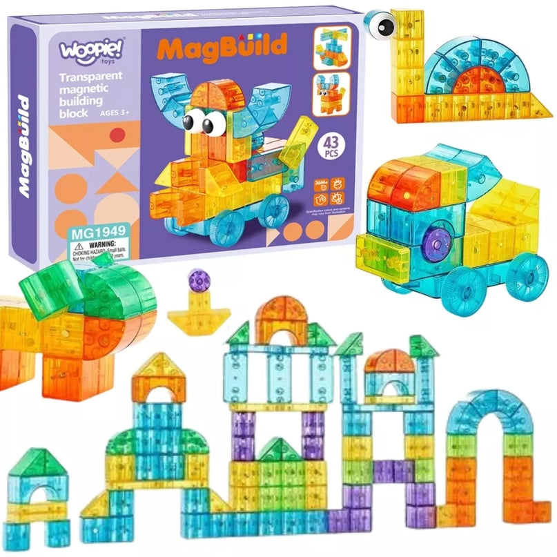 WOOPIE Skaidrūs magnetiniai statybiniai blokai 43 vnt.