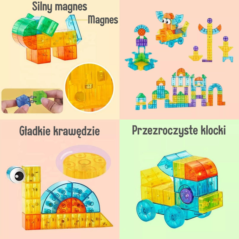 WOOPIE Skaidrūs magnetiniai statybiniai blokai 43 vnt.