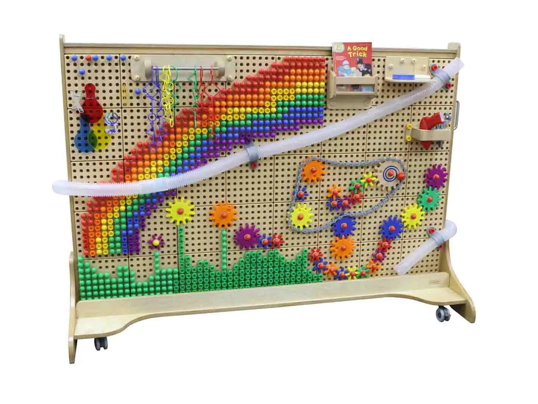 MASTERKIDZ STEM Manipulation Board – mobilus edukacinis manipuliacijų stendas su perforuota sienele
