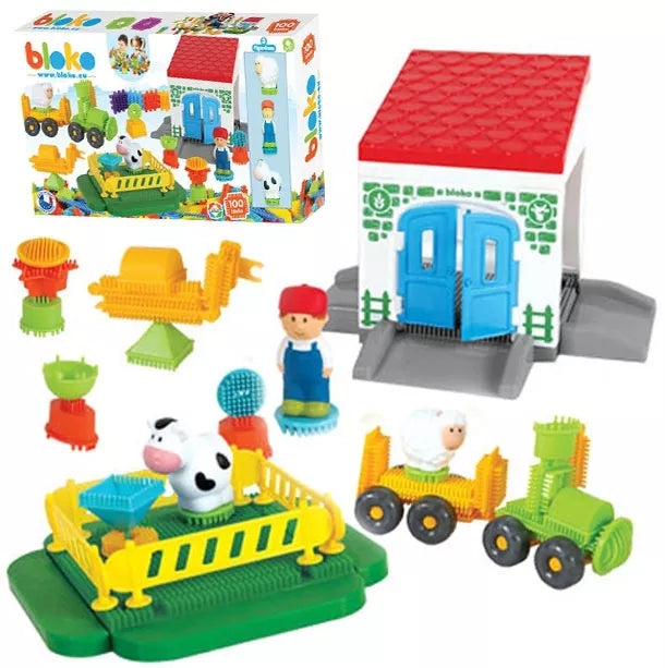 MOCHTOYS Plytos Ežiai Smeigtukai Plytos FARMA dėžutėje 100 vnt. + 3 paveikslai