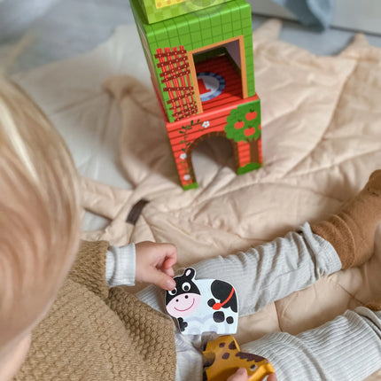 WOOPIE GREEN „Ūkis dėžutėse“ kubų dėlionė + figūrėlės