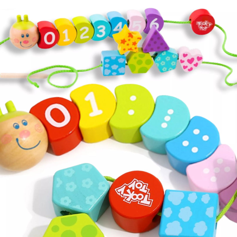 TOOKY TOY mediniai siūlo vėrimo kaladėlės vikšrui, mokantis skaičiuoti, 20 vnt.