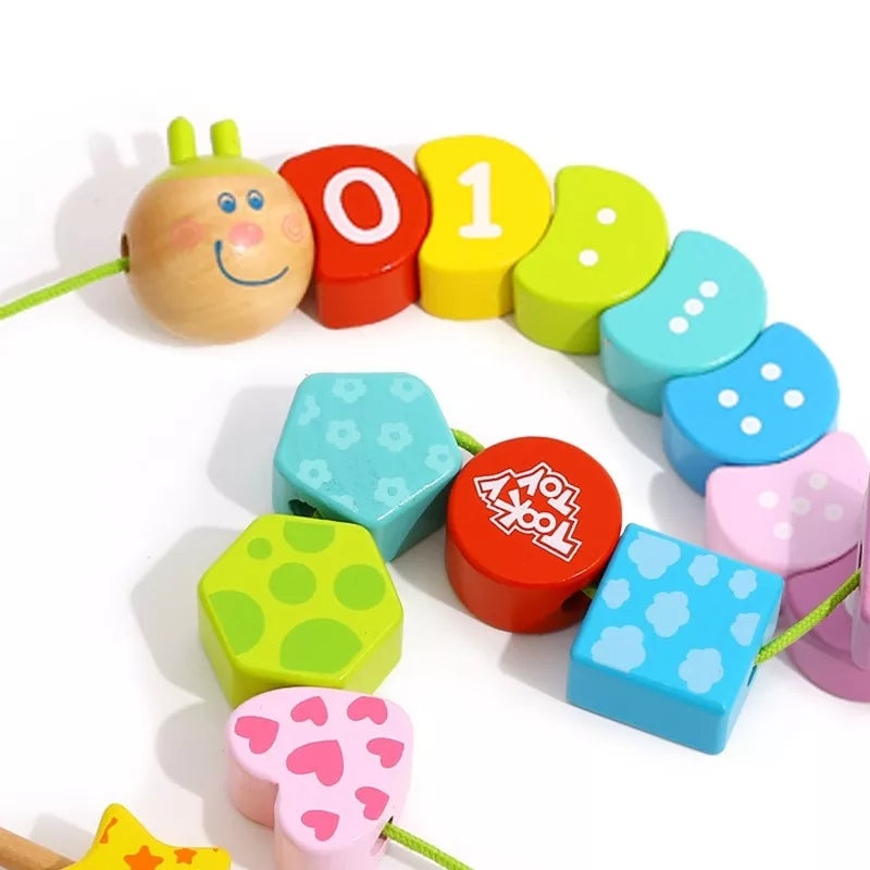 TOOKY TOY mediniai siūlo vėrimo kaladėlės vikšrui, mokantis skaičiuoti, 20 vnt.