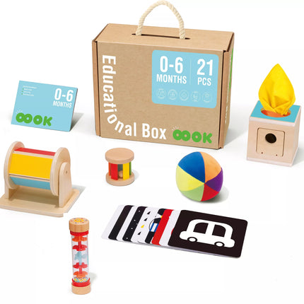TOOKY TOY Žaislu dėžutė XXL Montessori dėžutė Edukacinė 6in1 Sensorinė 0-6 mėn.
