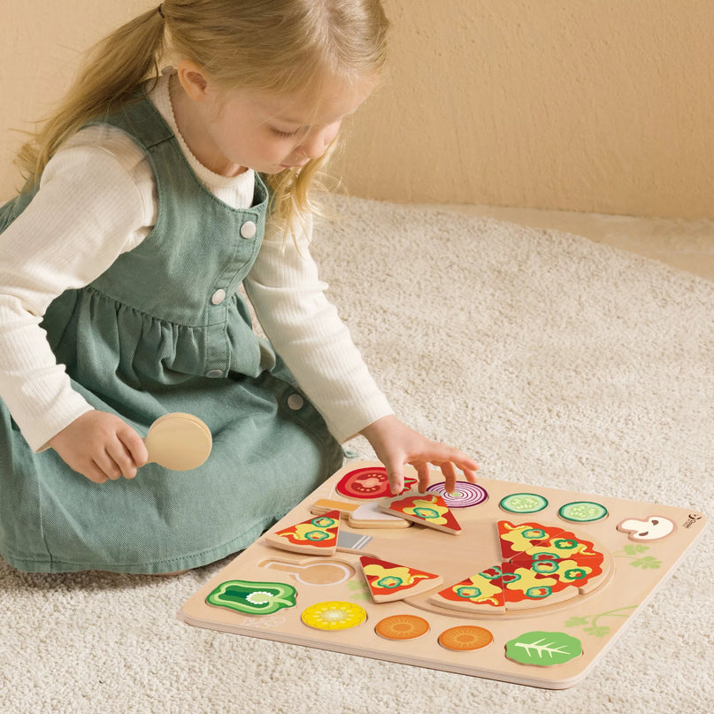 Medinė dėlionė „Pizza Puzzle Board“ su ingredientais (22 vnt.)
