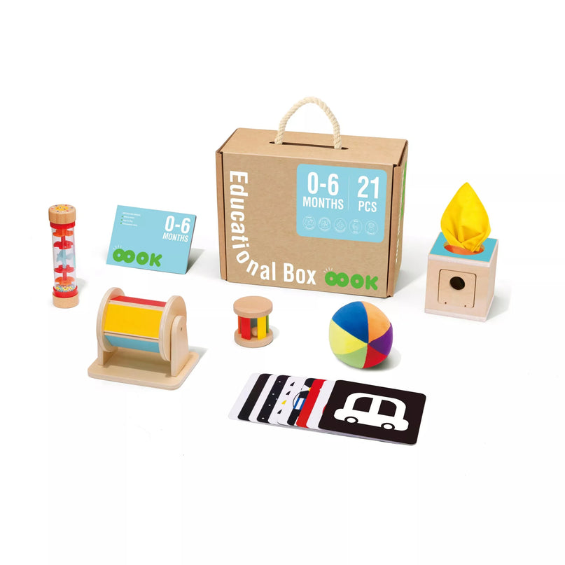 TOOKY TOY Žaislu dėžutė XXL Montessori dėžutė Edukacinė 6in1 Sensorinė 0-6 mėn.