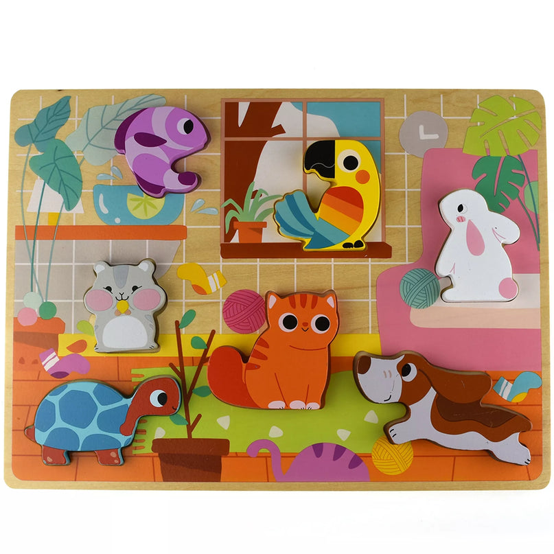 TOOKY TOY medinis Montessori dėlionės gyvūnams, namams, atitinkančioms formas