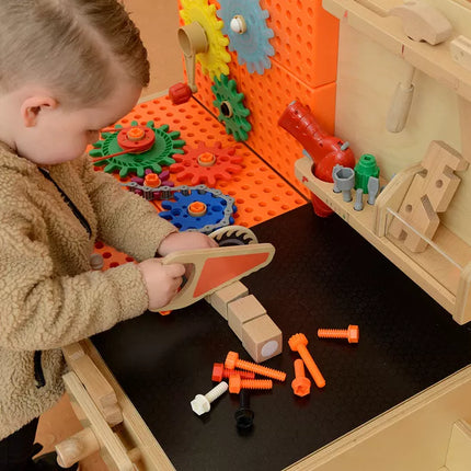 „Masterkidz“ medinės dirbtuvės XXL Montessori STEM su įrankiais ir priedais.