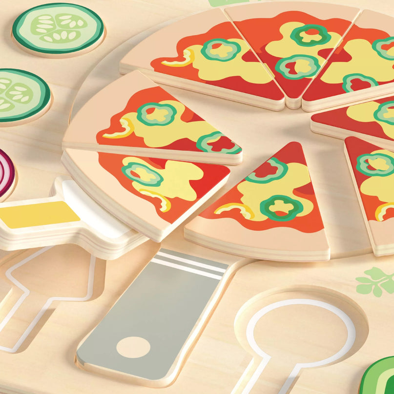 Medinė dėlionė „Pizza Puzzle Board“ su ingredientais (22 vnt.)
