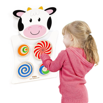 VIGA medinė manipuliacinė lenta „Karvė“ Montessori