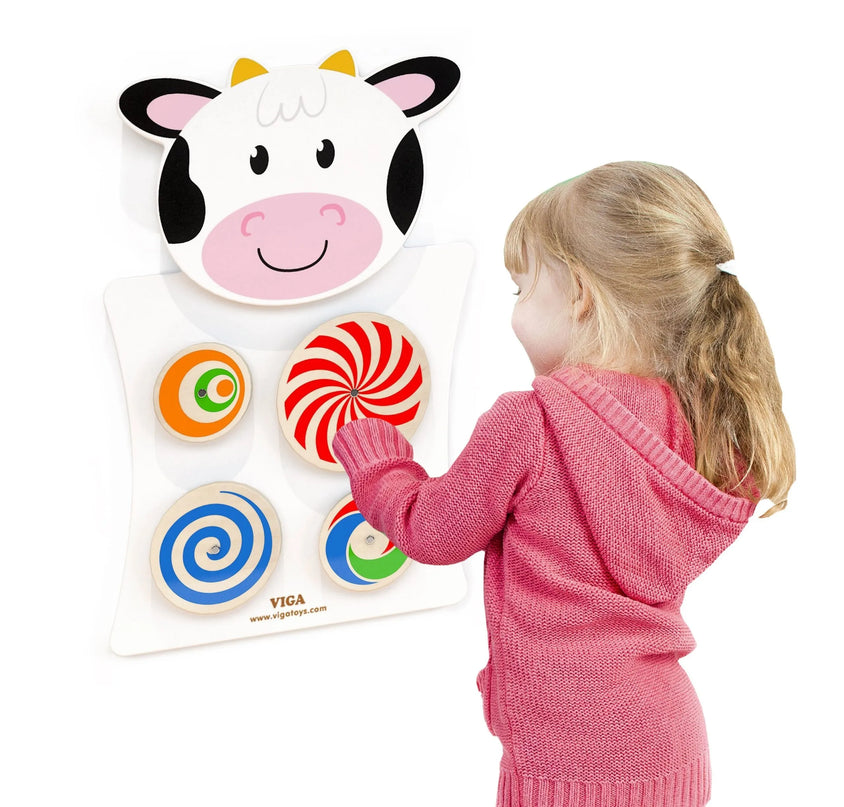 VIGA medinė manipuliacinė lenta „Karvė“ Montessori