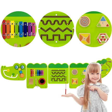 VIGA medinė manipuliacinė sensorinė lenta „Krokodilas“ Montessori