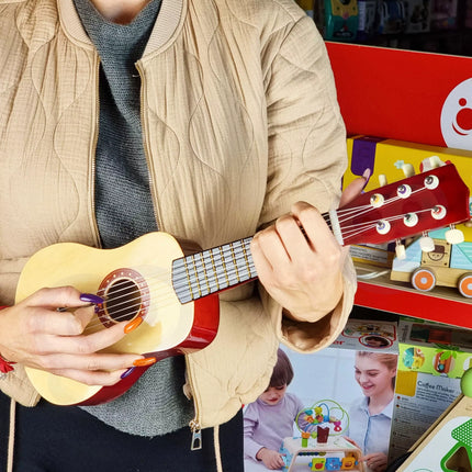 Viga medinė gitarėlė vaikams, natūrali, 21 colio, 6 stygos