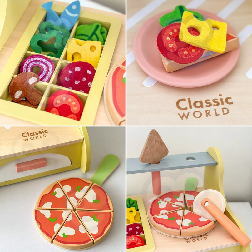 Classic World medinė picos krosnis su 31 detale ir veltiniais ingredientais