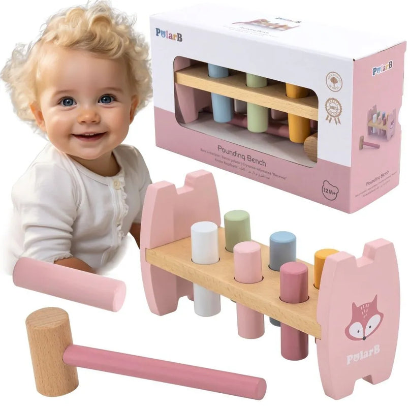 „VIGA PolarB“ medinis kalimo žaislas su plaktuku – lapė (Montessori)