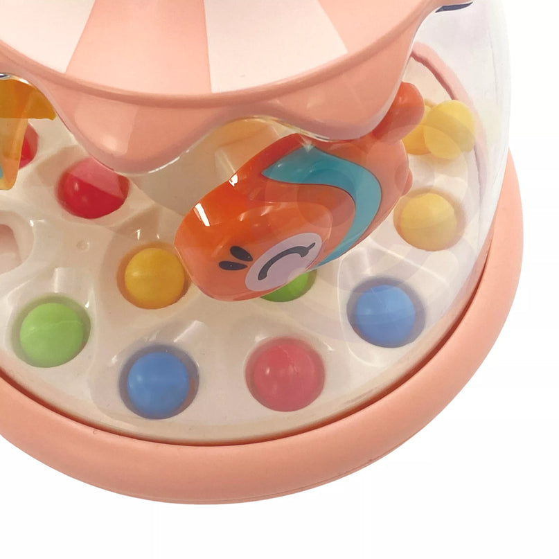 WOOPIE BABY spalvingų gyvūnėlių rožinė besisukanti karuselė su kamuoliukais (vilkelis)