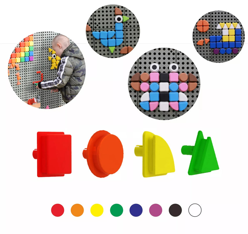 MASTERKIDZ geometriniai elementai, 8 spalvos, 256 vnt. STEM lentos priedų