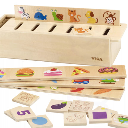 VIGA medinis edukacinis rūšiavimo žaidimas „Gyvūnai, vaisiai, daržovės“ – Montessori